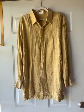 Genelli vintage 80’s tan silk button-down shirt size 2XL